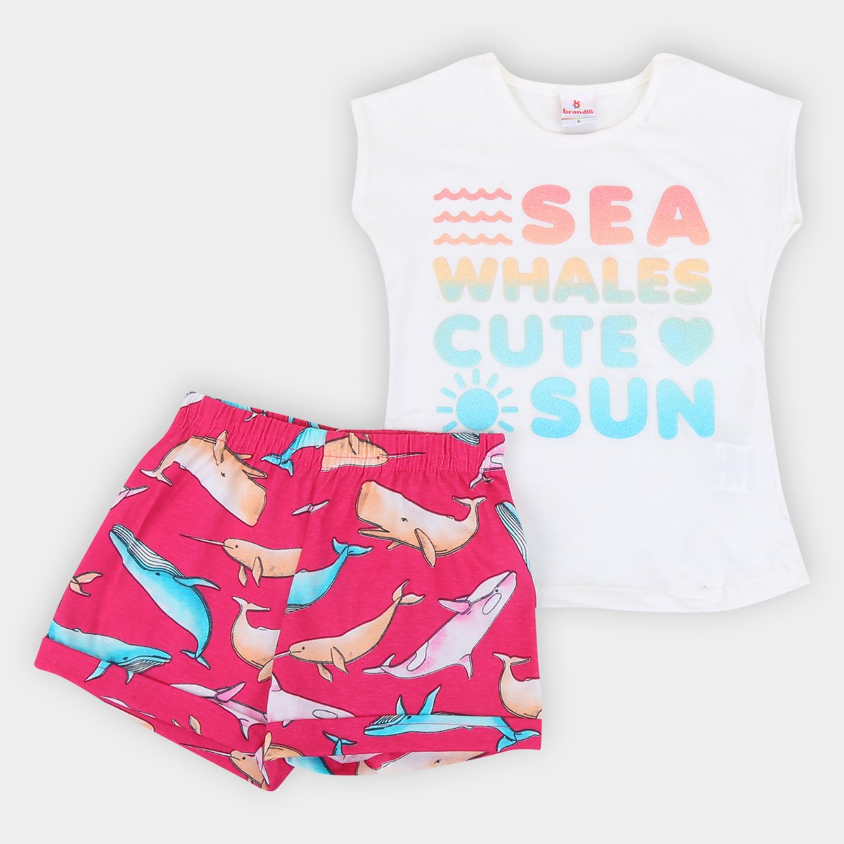 Conjunto Infantil Brandili Fundo do Mar Blusa + Short Feminino