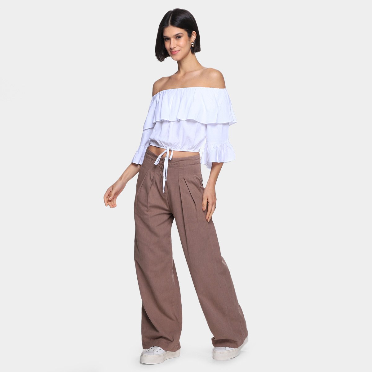 Blusa Mercatto Cropped Ombro A Ombro Manga 3/4 Feminina - Tam: P - 3