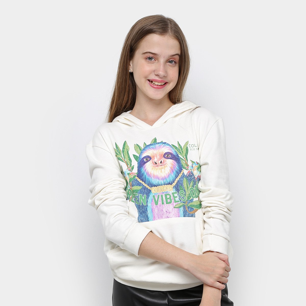 Moletom Juvenil Colcci Fun Com Capuz Preguicinha Feminino