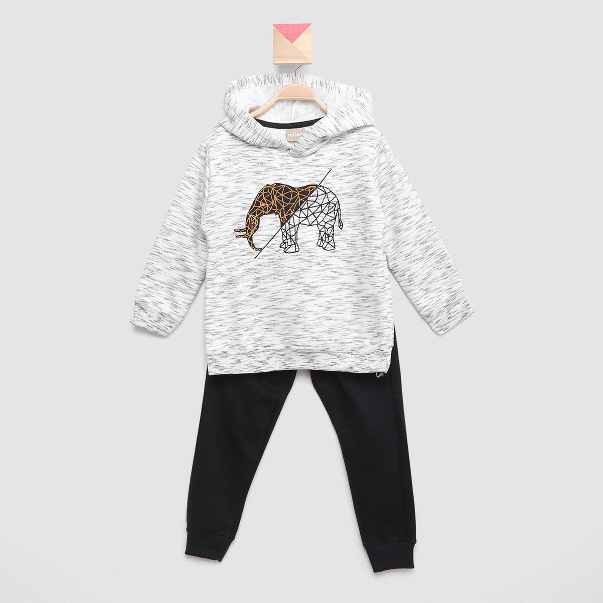 Conjunto Moletom Infantil Milon Peluciado Mesclado Com Capuz Masculino