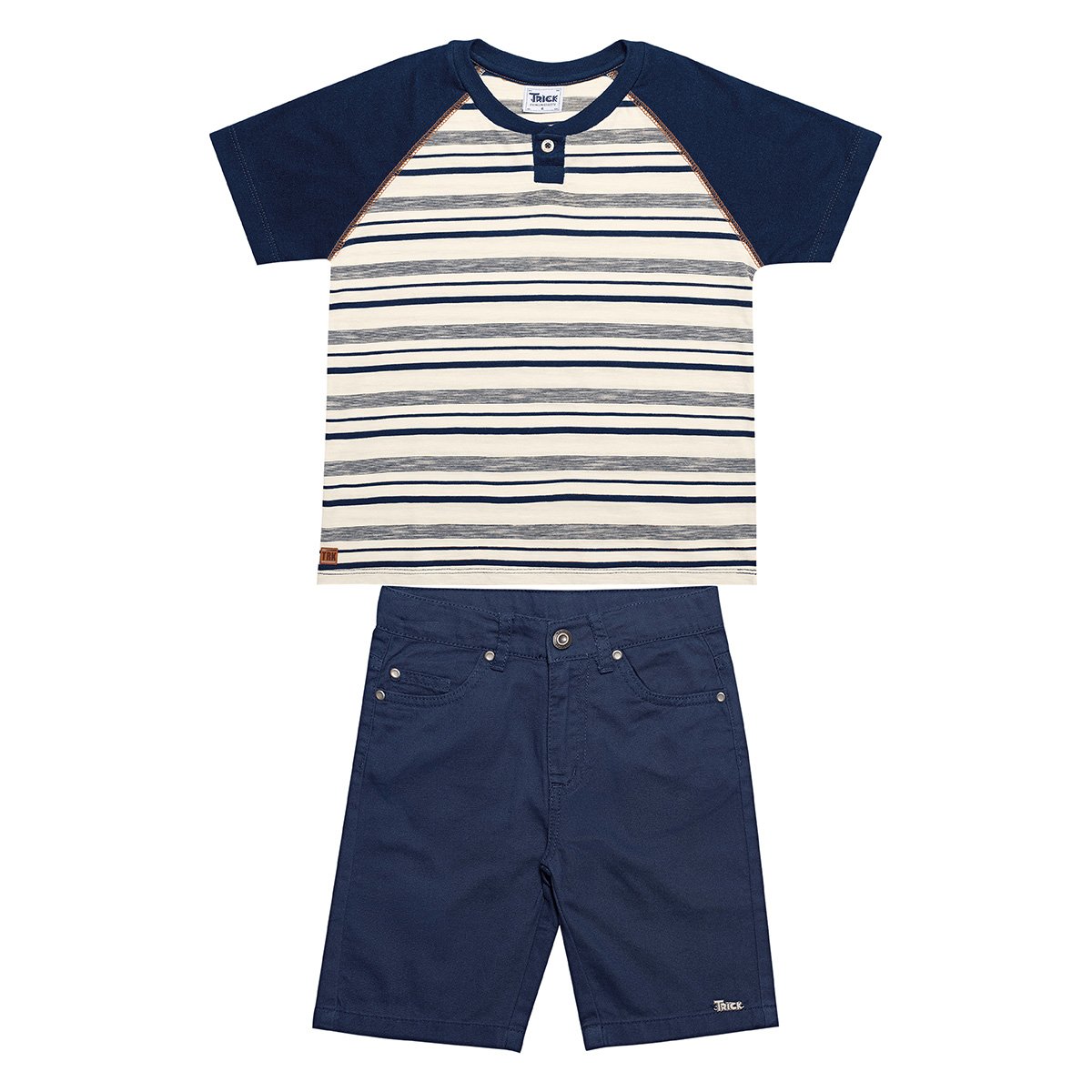 Conjunto Bebê Trick Nick Camiseta Flamê + Bermuda Sarja Masculino