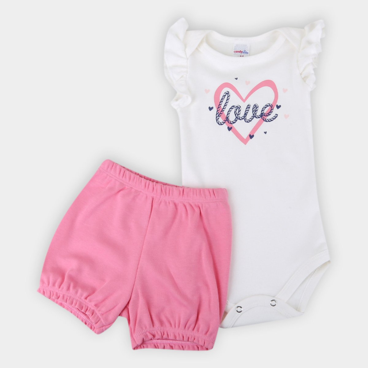 Conjunto Bebê Candy Kids Body E Shorts Suedine Love Feminino