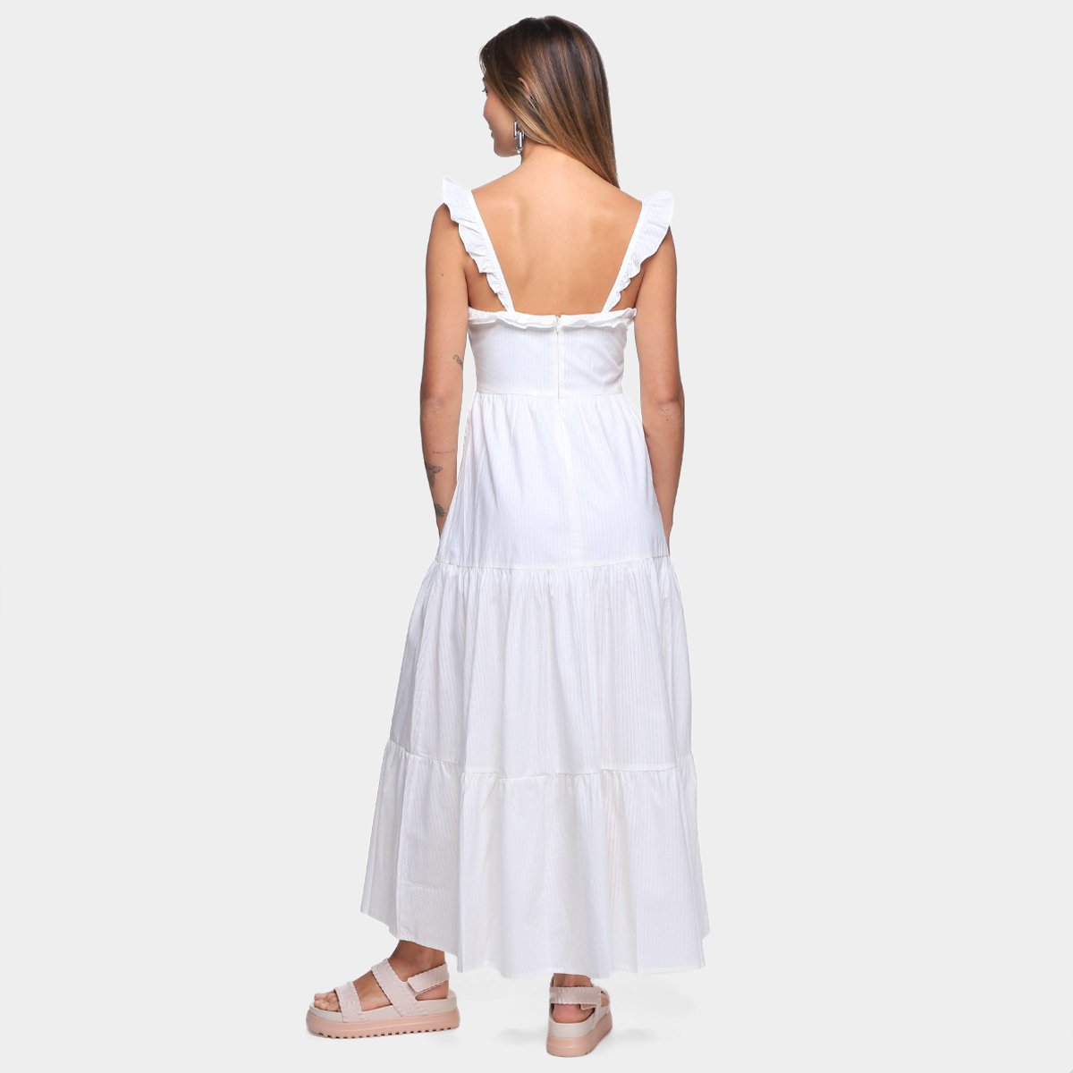 Vestido Oh, Boy! Evasê Longo Babado Alça - Tam: P - 1