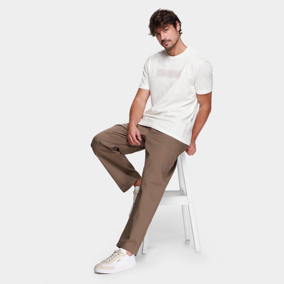 Camiseta Calvin Klein Box Striped Masculina - Tam: P - 3