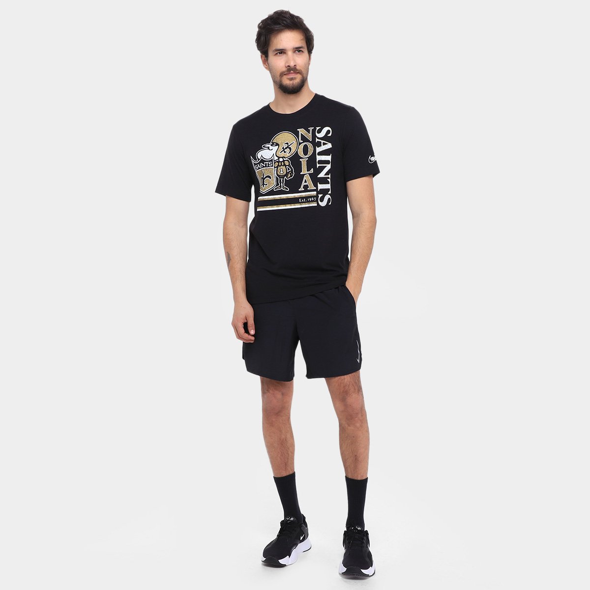 Camiseta Nike NFL New Orleans Saints Triblend Logo Masculina - Tam: P - 3