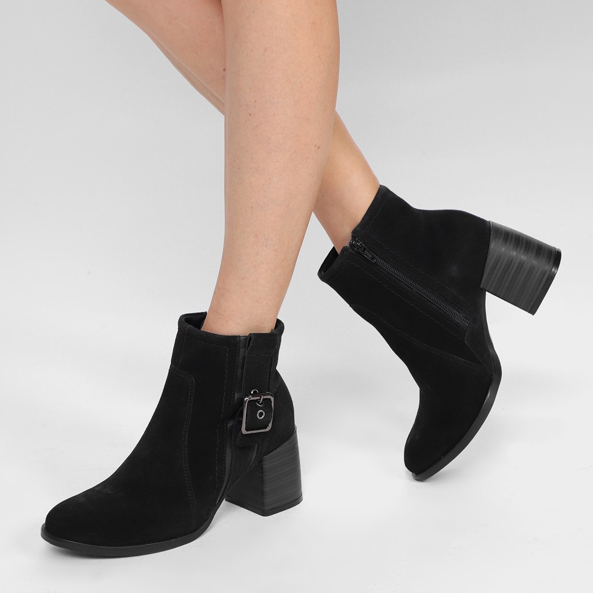 Bota Cano Curto Ramarim Fivela Salto Bloco Feminina - Tam: 34 - 1