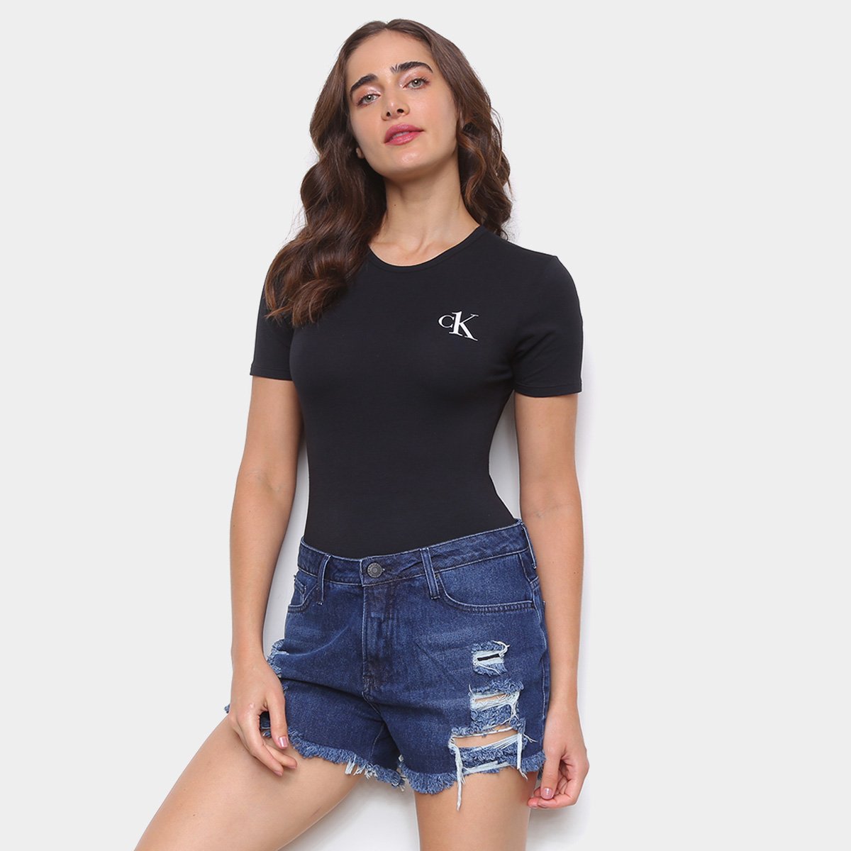 Body Calvin Klein CK One Basic Manga Curta Feminino