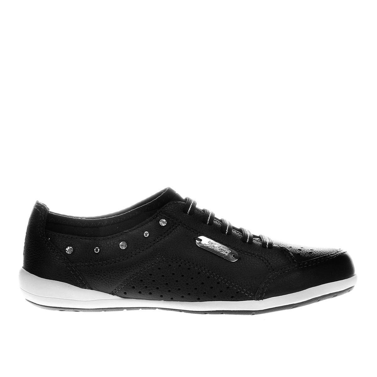 tênis couro kolosh cadarço elástico strass feminino