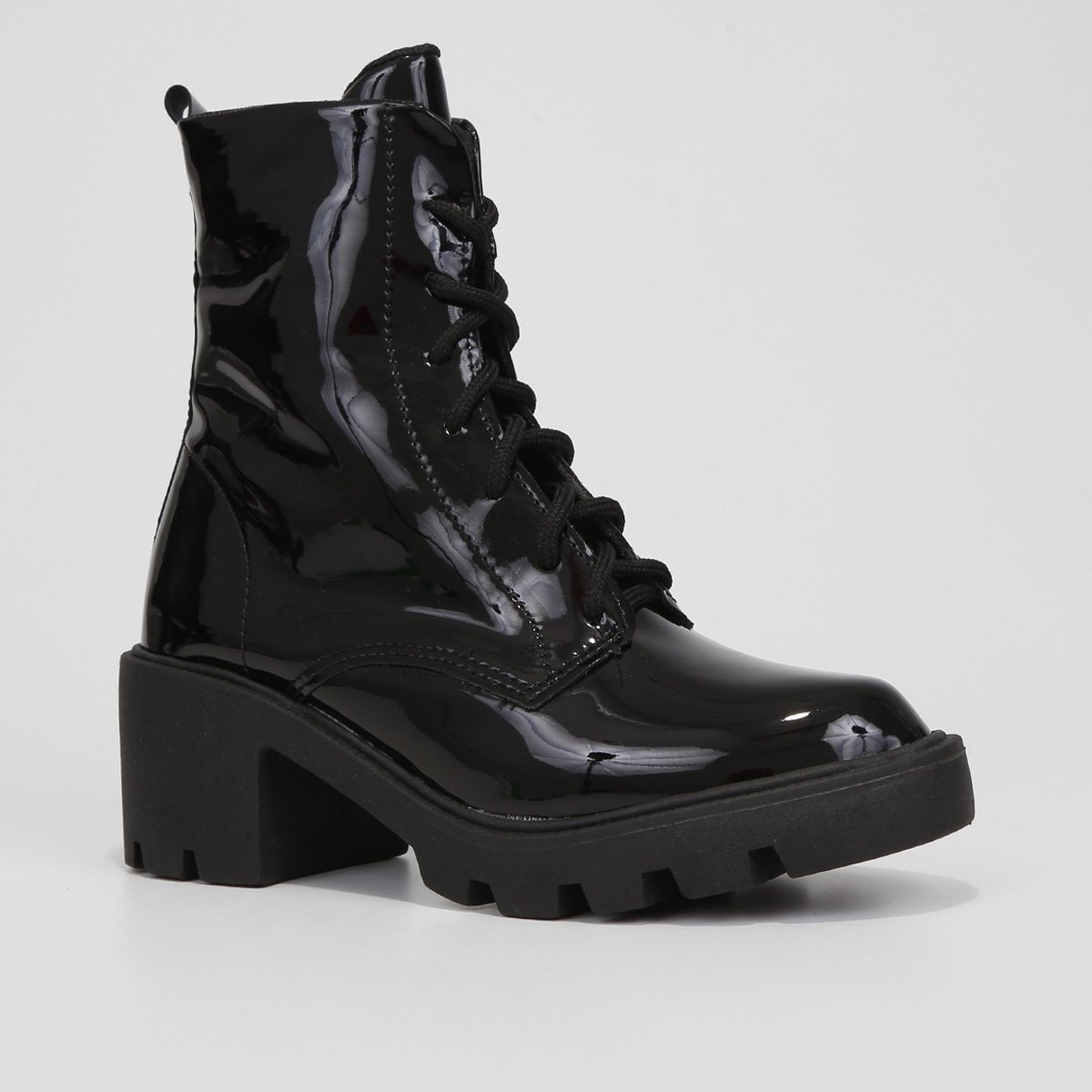 Bota Coturno Cano Curto Look Fashion Verniz Tratorada Feminina - Tam: 35 - 2