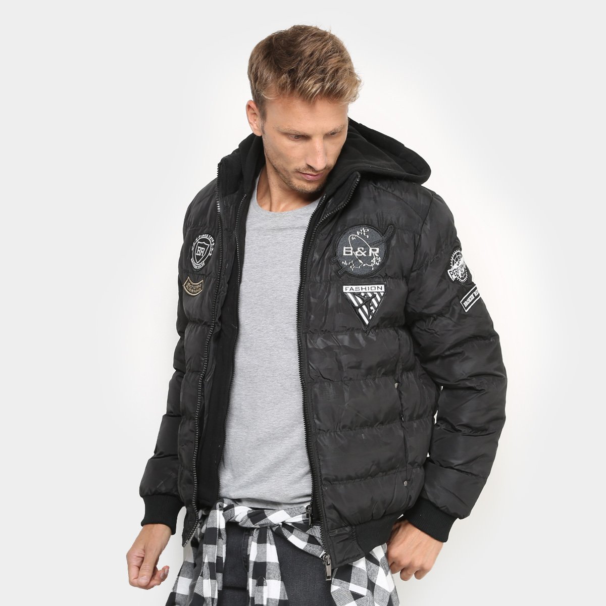 Jaqueta Broken Rules com Patch e Capuz de Moletom Masculina