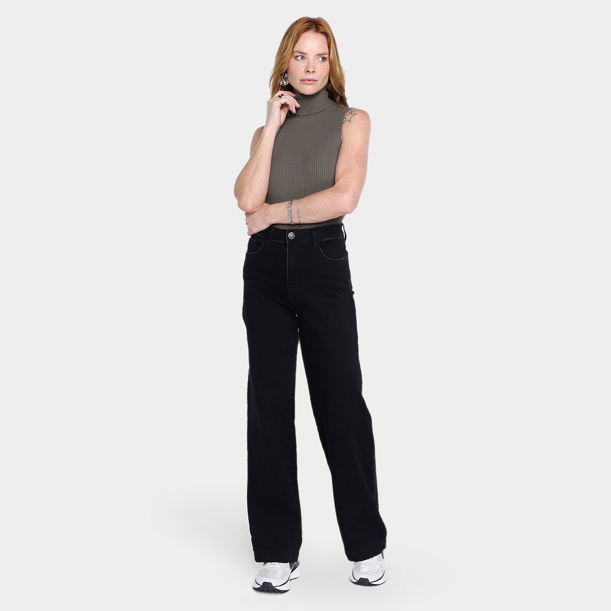 Calça Wide Leg Sawary Cintura Alta Feminina - Tam: 44 - 3