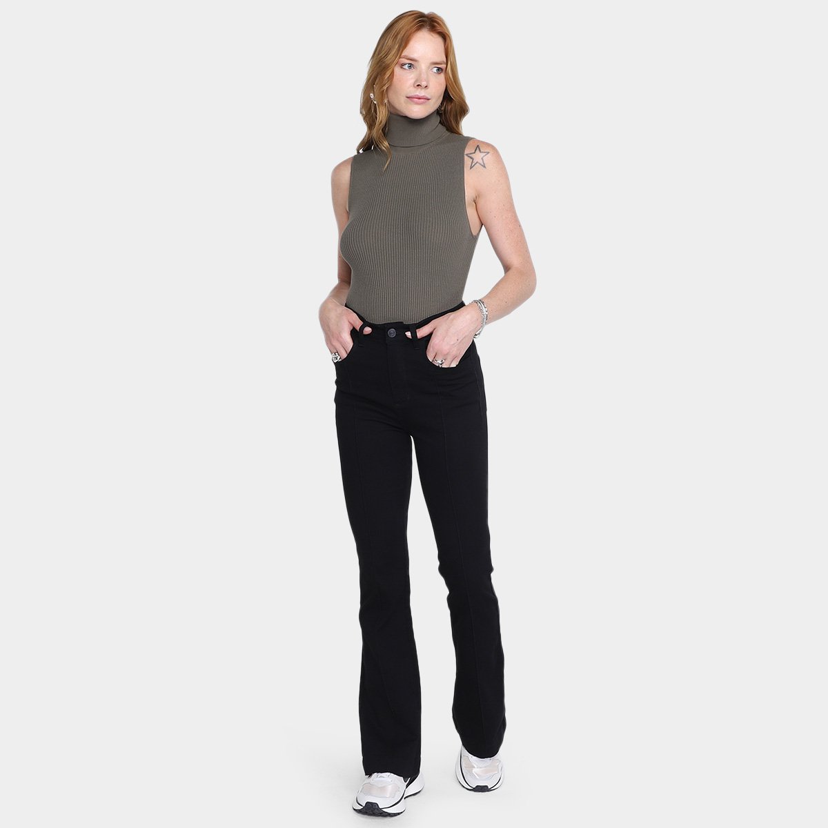 Calça Jeans Flare Sawary Nervura Feminina - Tam: 44 - 3