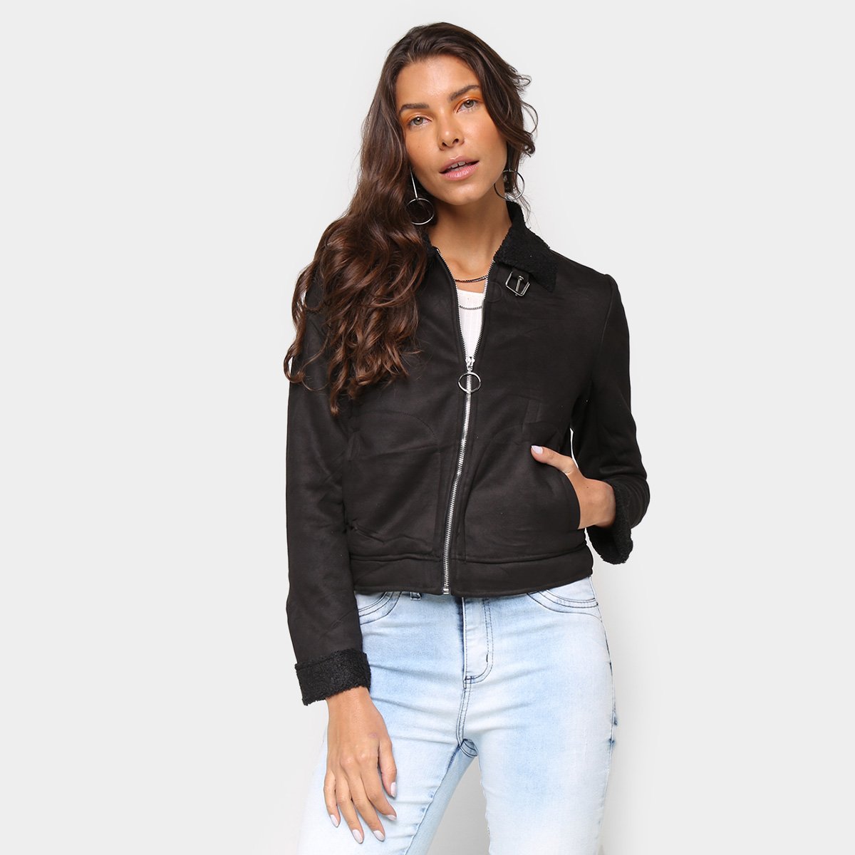 Jaqueta Road Mel Detalhe Pelo Feminina