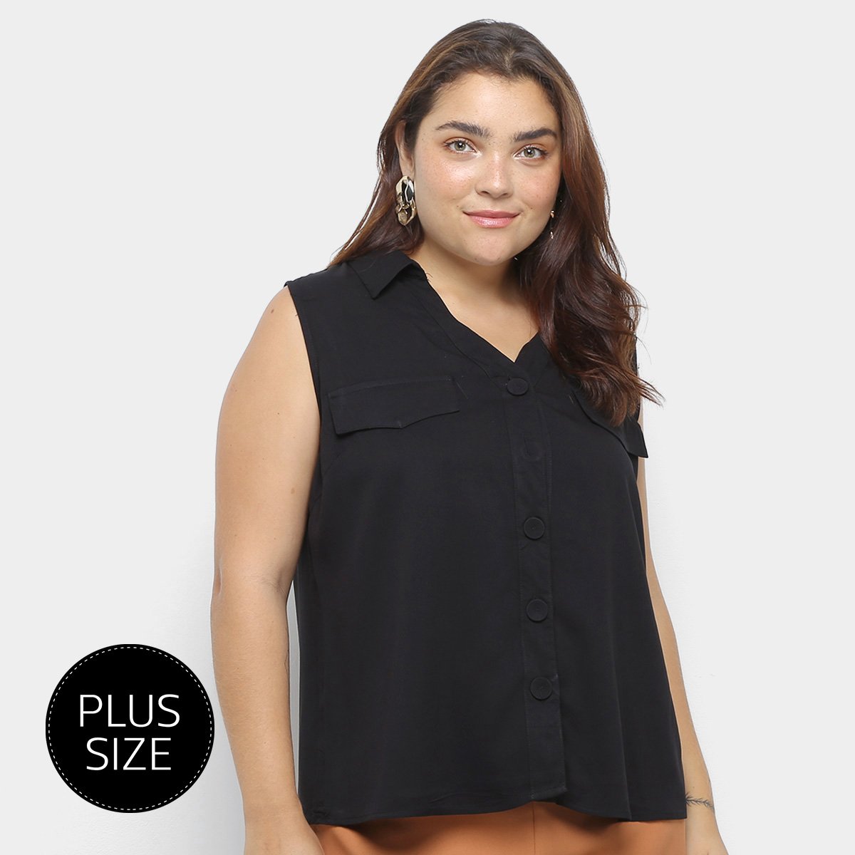 Blusa Regata Heli Plus Size C/ Botões Feminina
