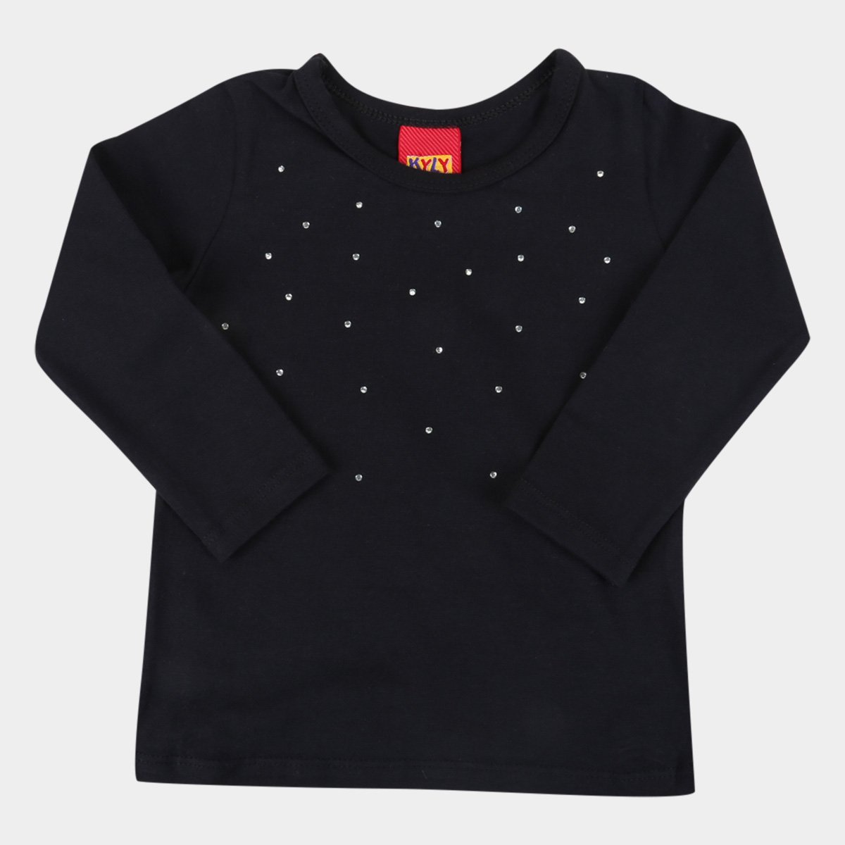 Blusa Bebê Kyly Cotton Básica c/ Strass Manga Longa
