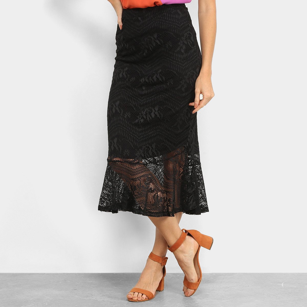 Saia Sommer Midi Renda Babado