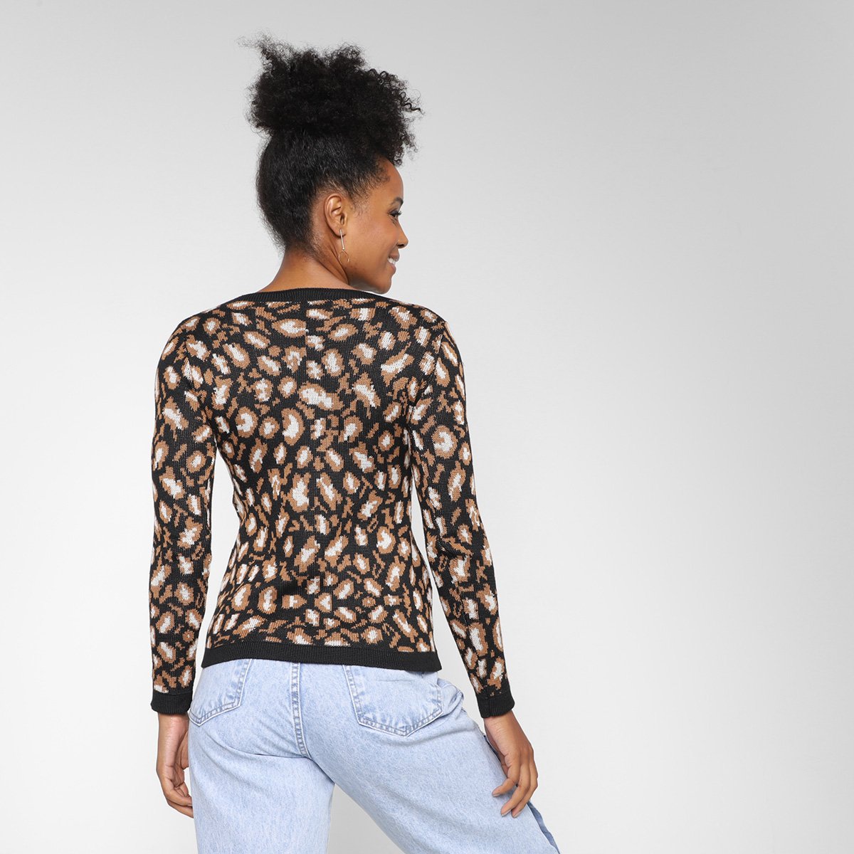 Blusa Tricô Mercatto Animal Print Onça Feminina - 1