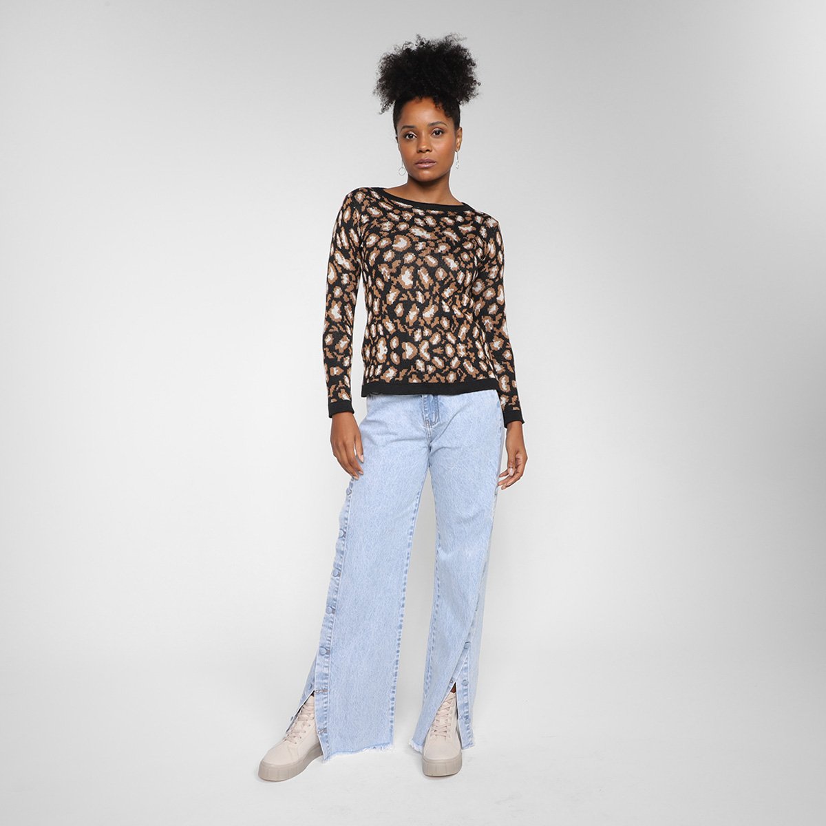 Blusa Tricô Mercatto Animal Print Onça Feminina - 3