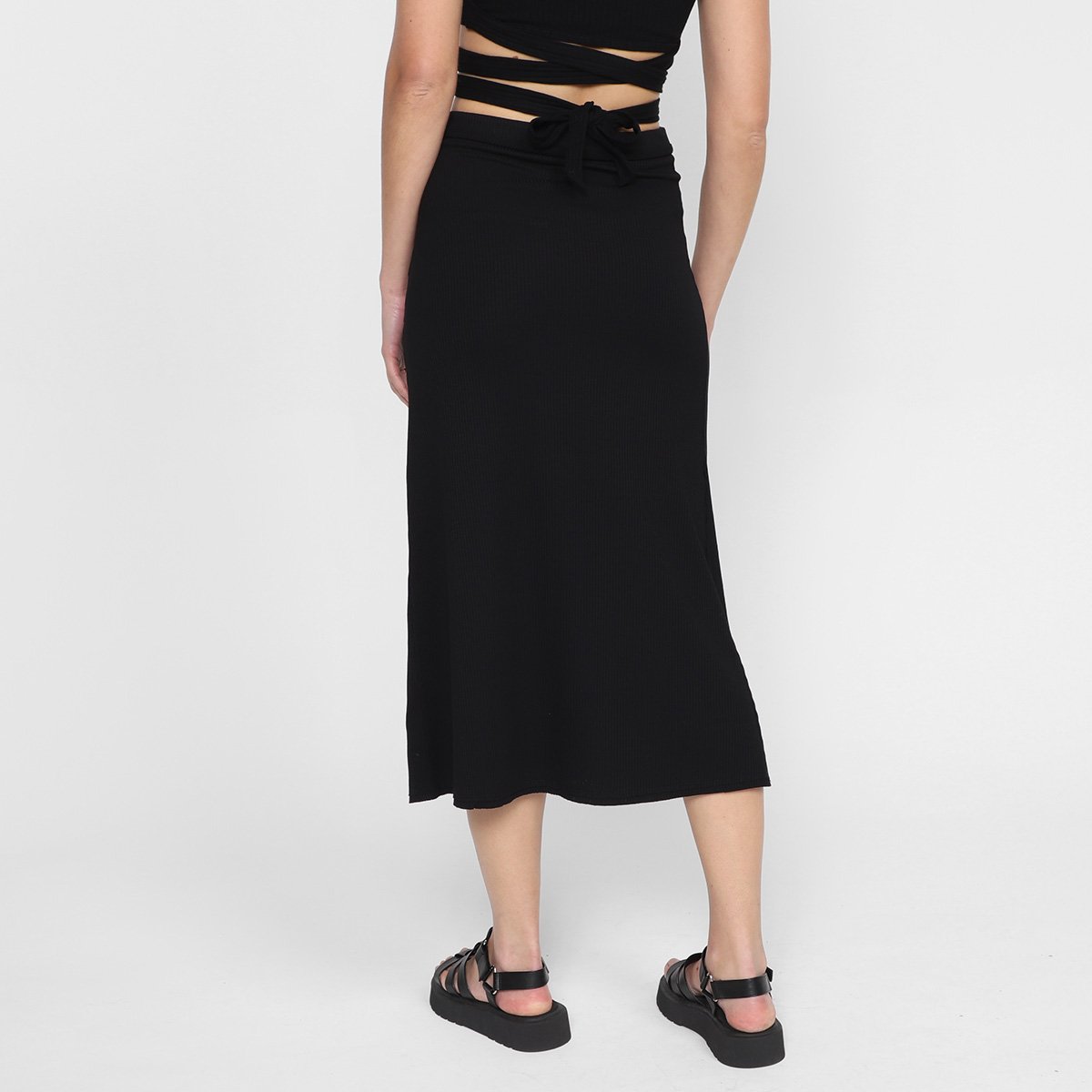 Saia Midi All's Evasê Recorte Lateral Canelada - Tam: M - 2