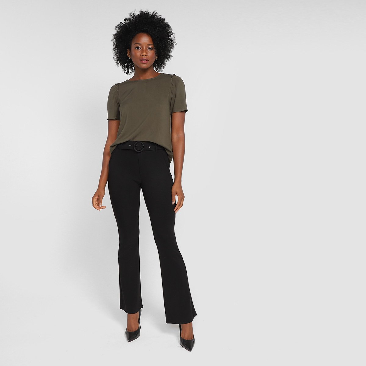 Calça Flare Facinelli Com Cinto Cintura Média Feminina - Tam: P - 1