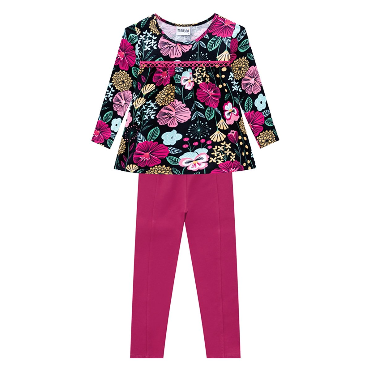 Conjunto Bebê Nanai Blusa Floral Manga Longa + Legging Cotton Feminino