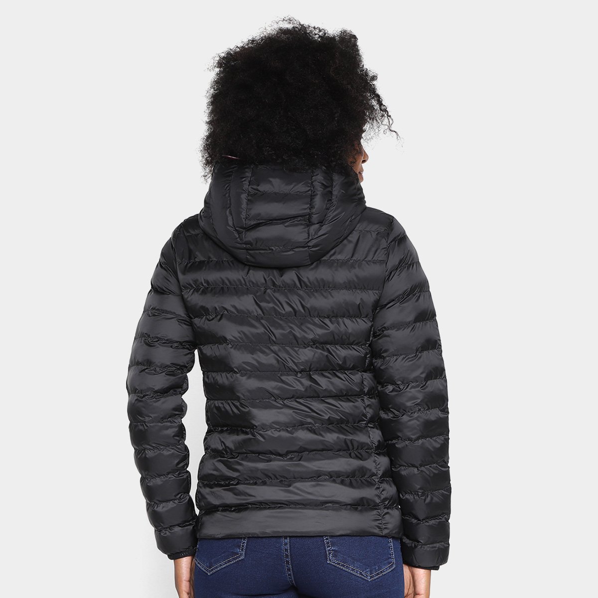 Jaqueta Puffer Tommy Hilfiger Padded Global Stripe Com Capuz Feminina - Tam: P - 1