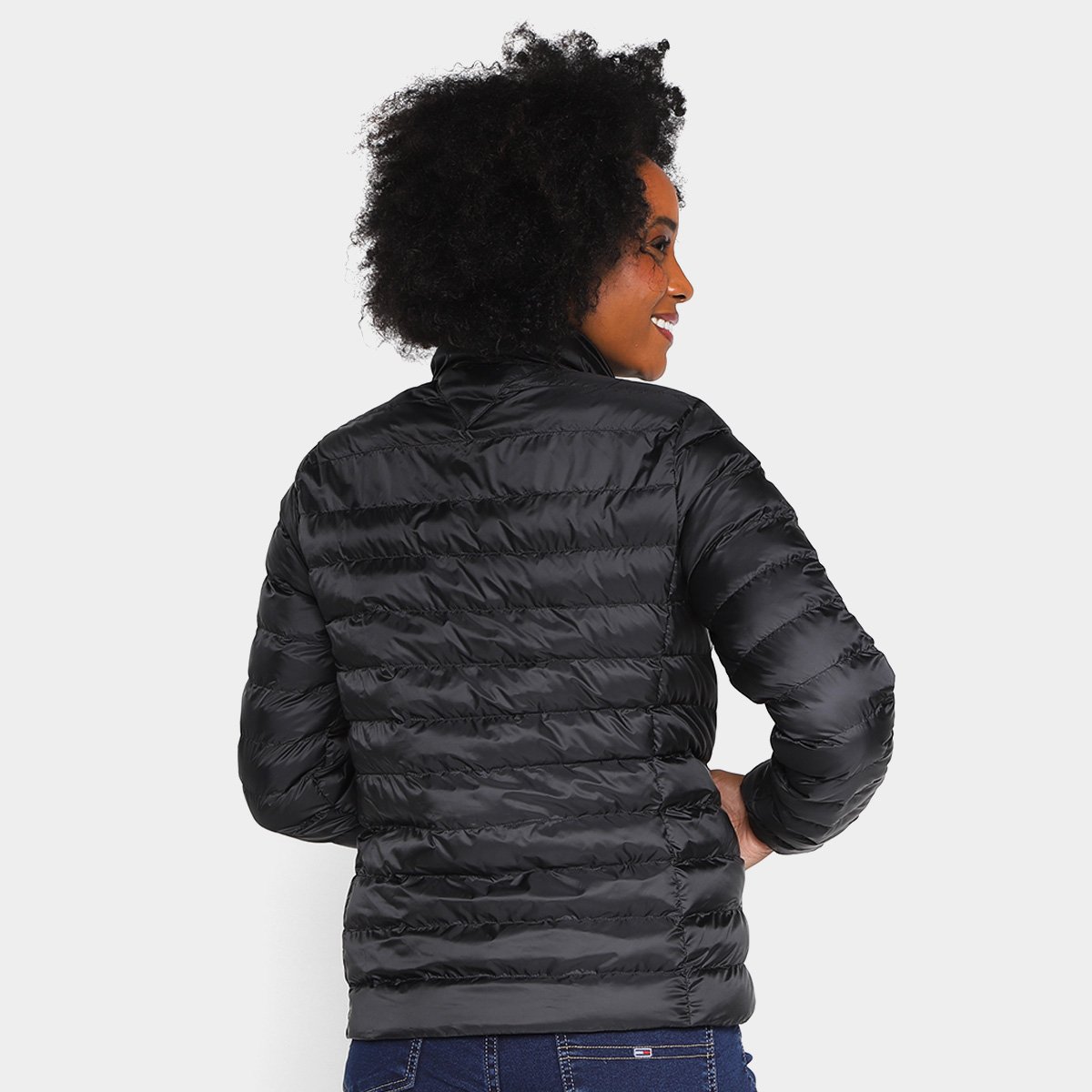 Jaqueta Puffer Tommy Hilfiger Padded Global Stripe Com Capuz Feminina - Tam: P - 2