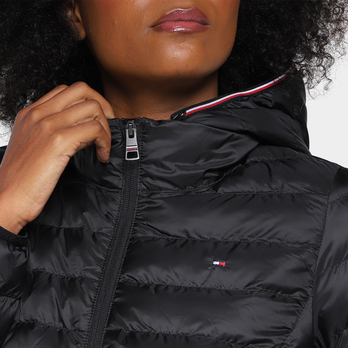 Jaqueta Puffer Tommy Hilfiger Padded Global Stripe Com Capuz Feminina - Tam: P - 3