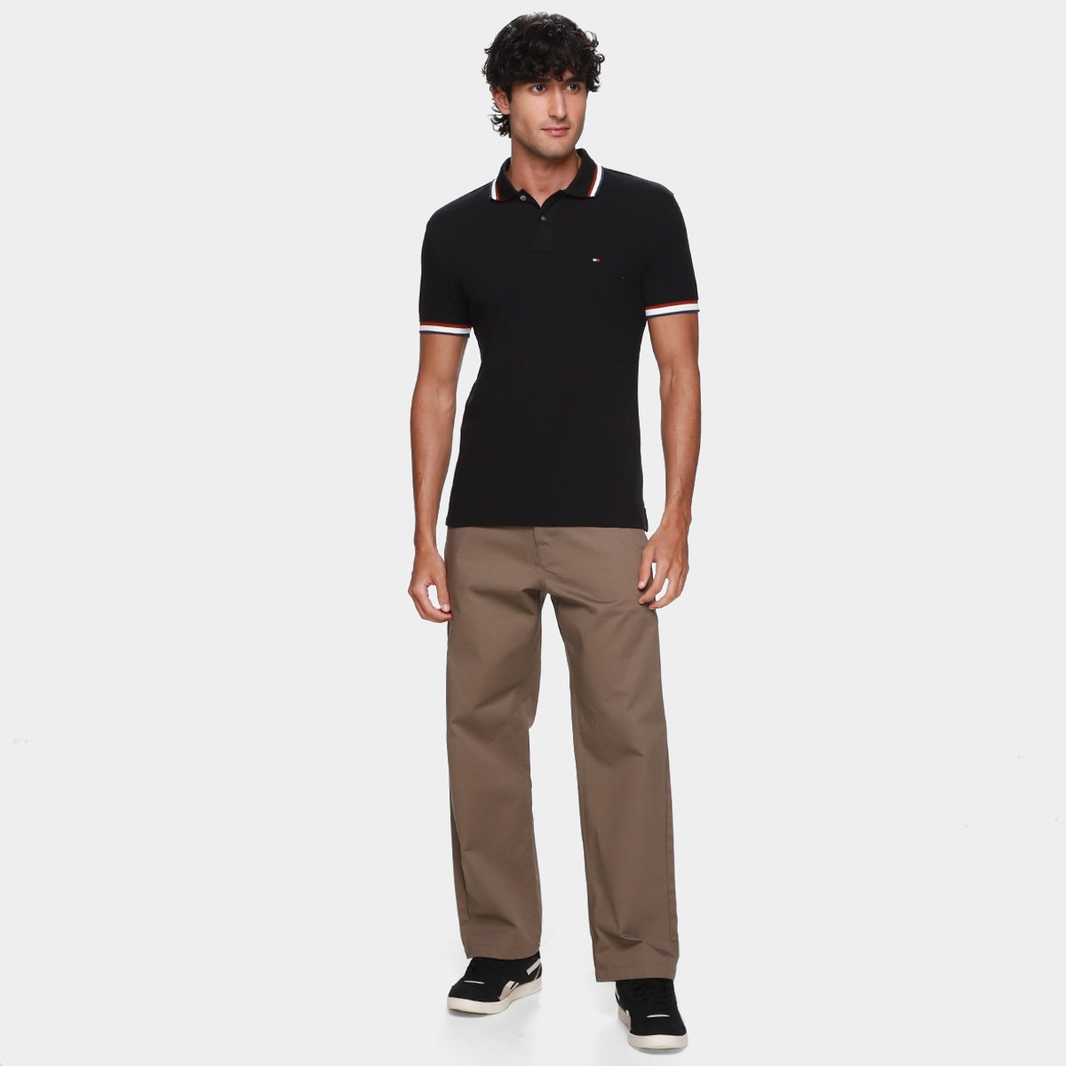 Camisa Polo Tommy Hilfiger Slim Fit Cuff Interest Masculina - Tam: P - 5