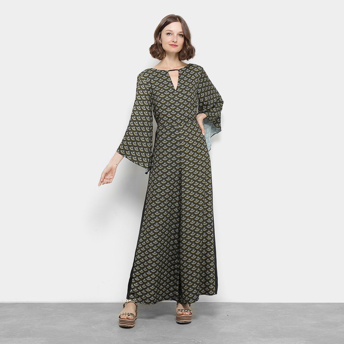 Macacão Longo Farm Amplo Damaska Feminino