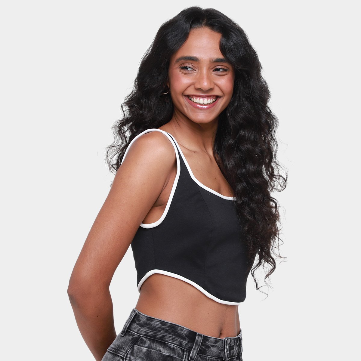 Top Cropped Open Malha Corset