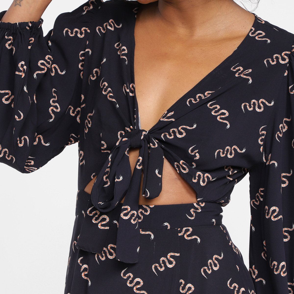 Blusa Cropped Animale Jeans Estampada Feminina - Tam: P - 2