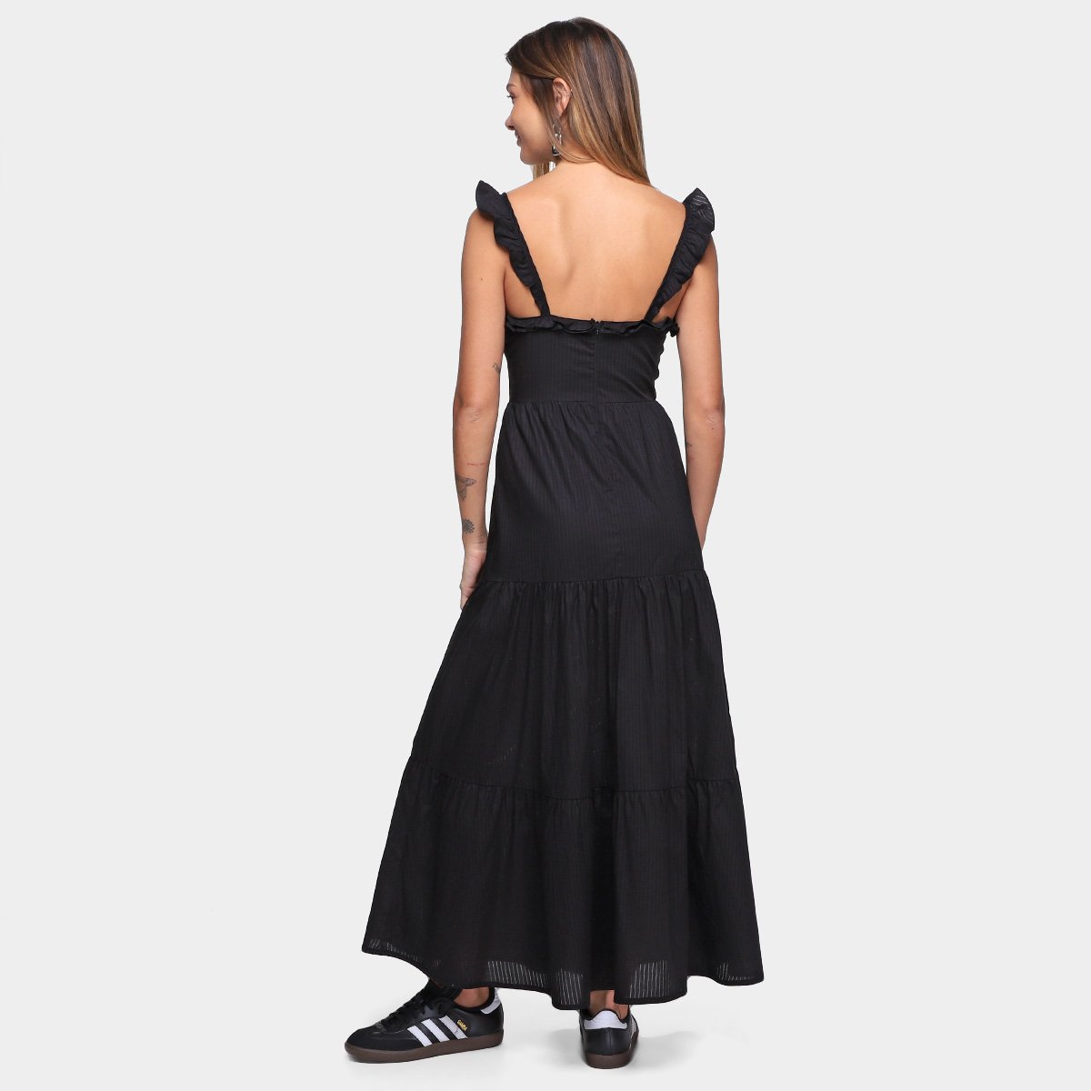 Vestido Oh, Boy! Evasê Longo Babado Alça - Tam: P - 1