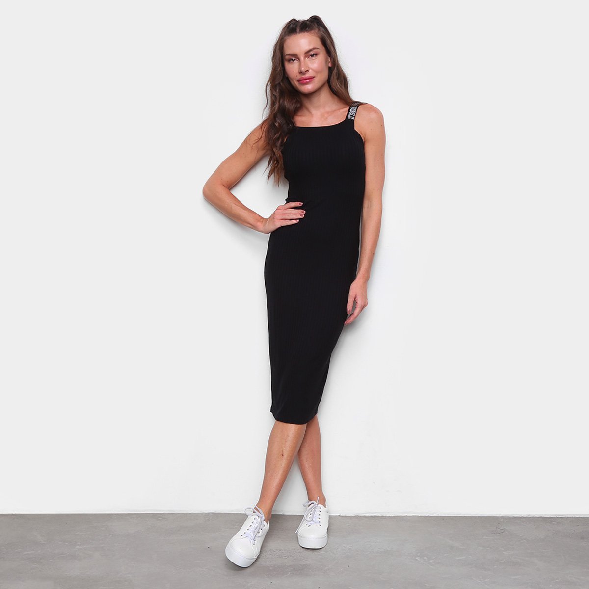 Vestido Tricats Midi Tubinho Canelado Fenda