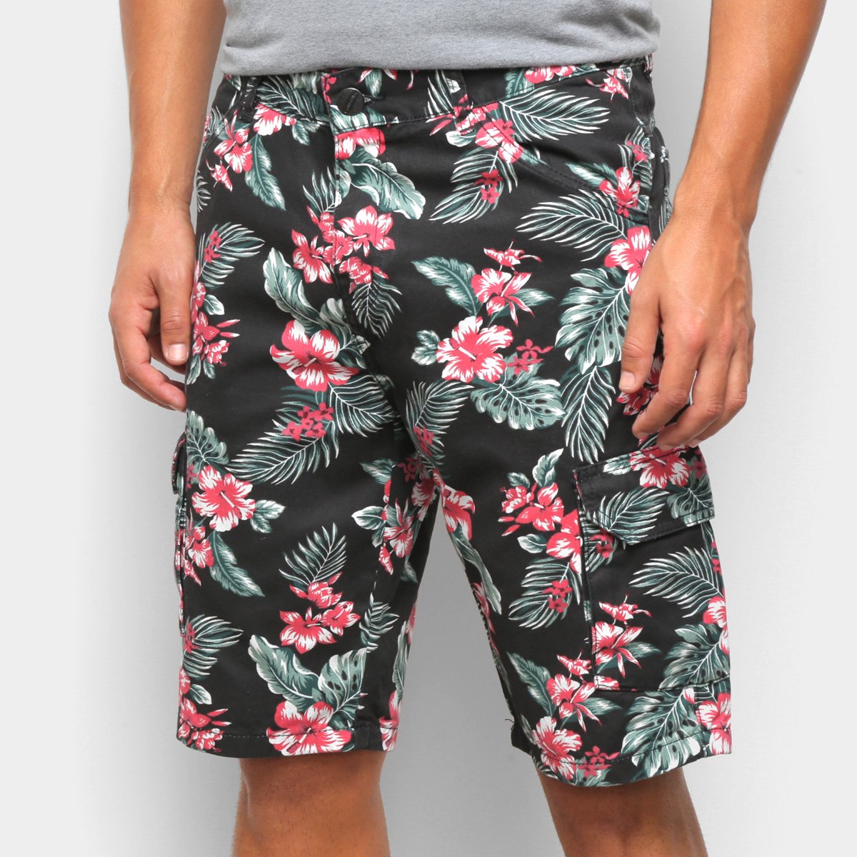 Bermuda Jeans Ecxo Estampa Floral Masculina