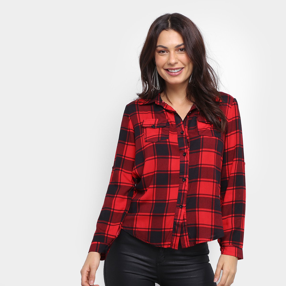 blusa feminina xadrez manga longa