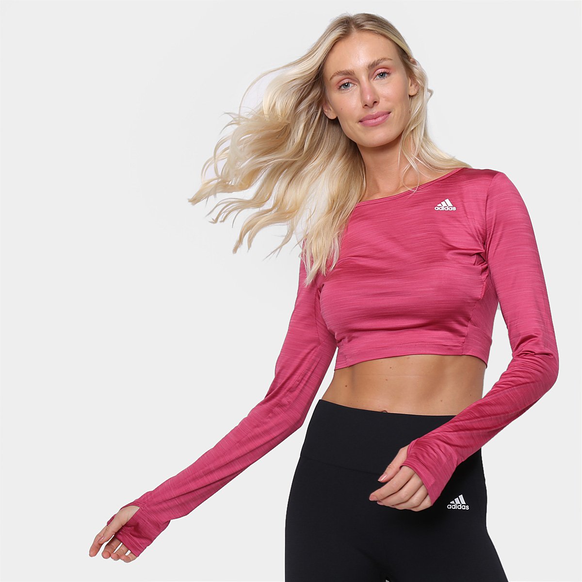 Camiseta Cropped Manga Longa Adidas Designed To Move Feminina