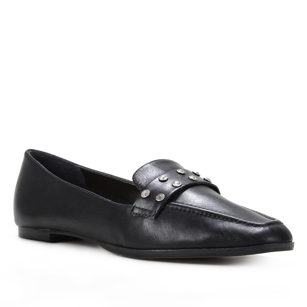 Mocassim Couro Shoestock Gravata Strass Feminino