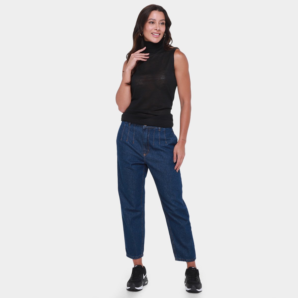 Regata Animale Jeans Malha Flamê Gola Alta Feminina - Tam: G - 3