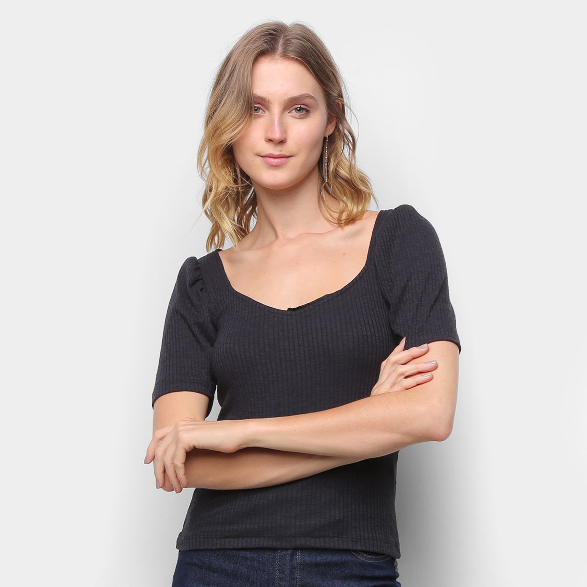 Blusa Volare Canelada Decote Princesa Feminina