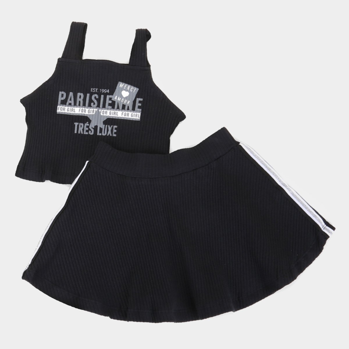 Conjunto Juvenil For Girl Blusa e Saia Ribana Canelado Feminino