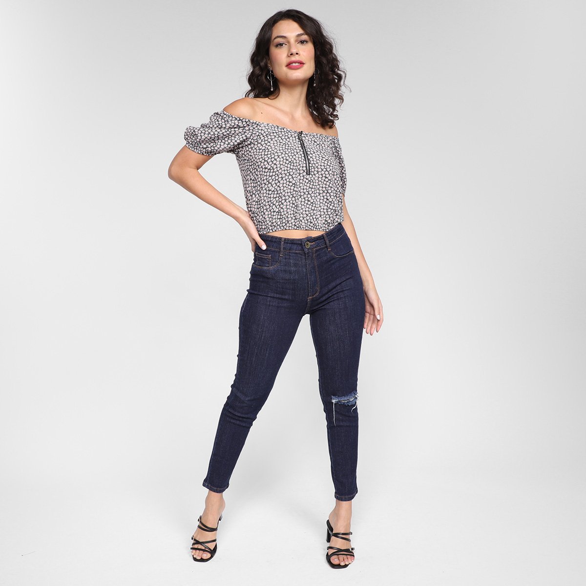 Blusa Lecimar Ombro a Ombro Zíper Floral - Tam: P - 3