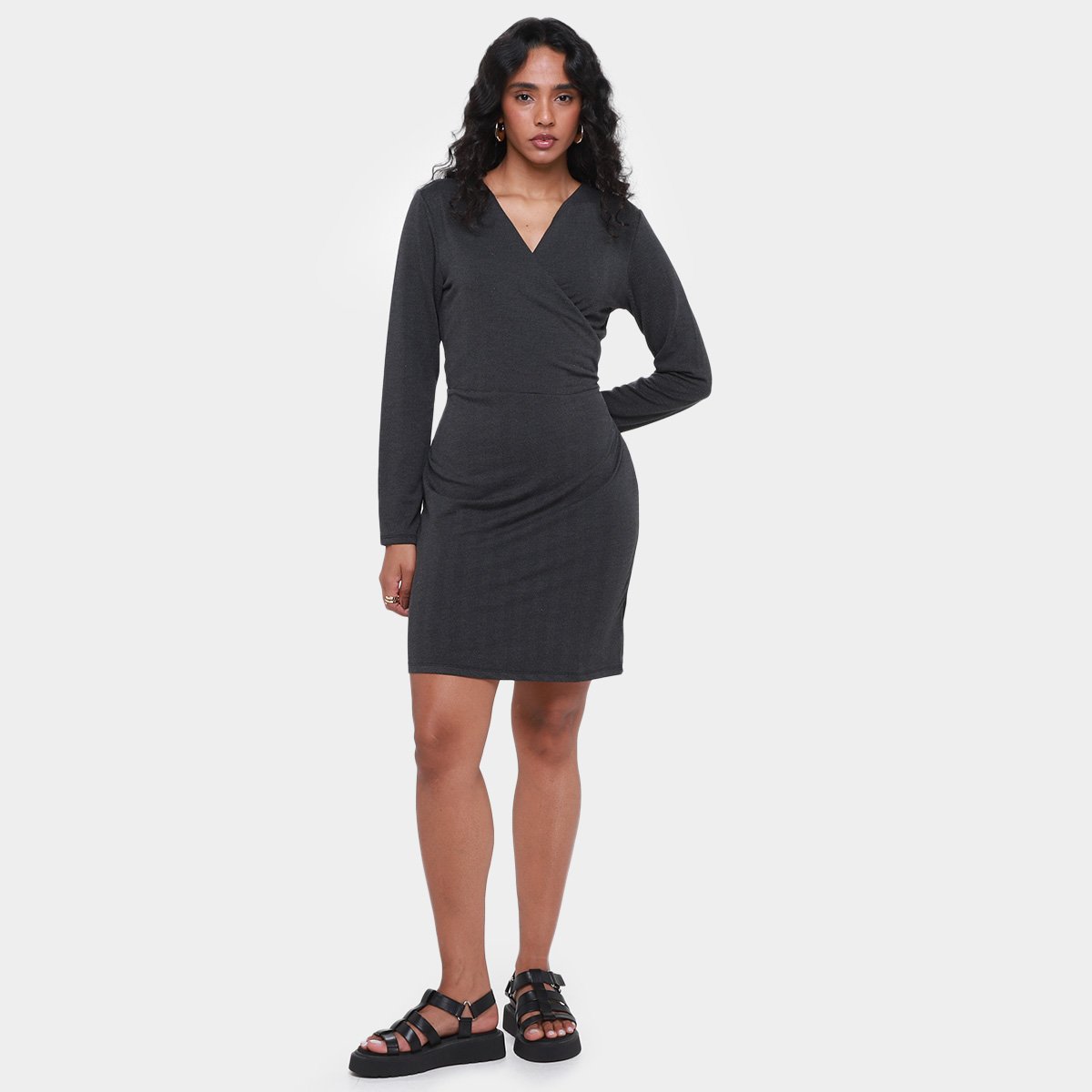 Vestido MarialíciaTubinho Curto Manga Longa - Tam: G - 3