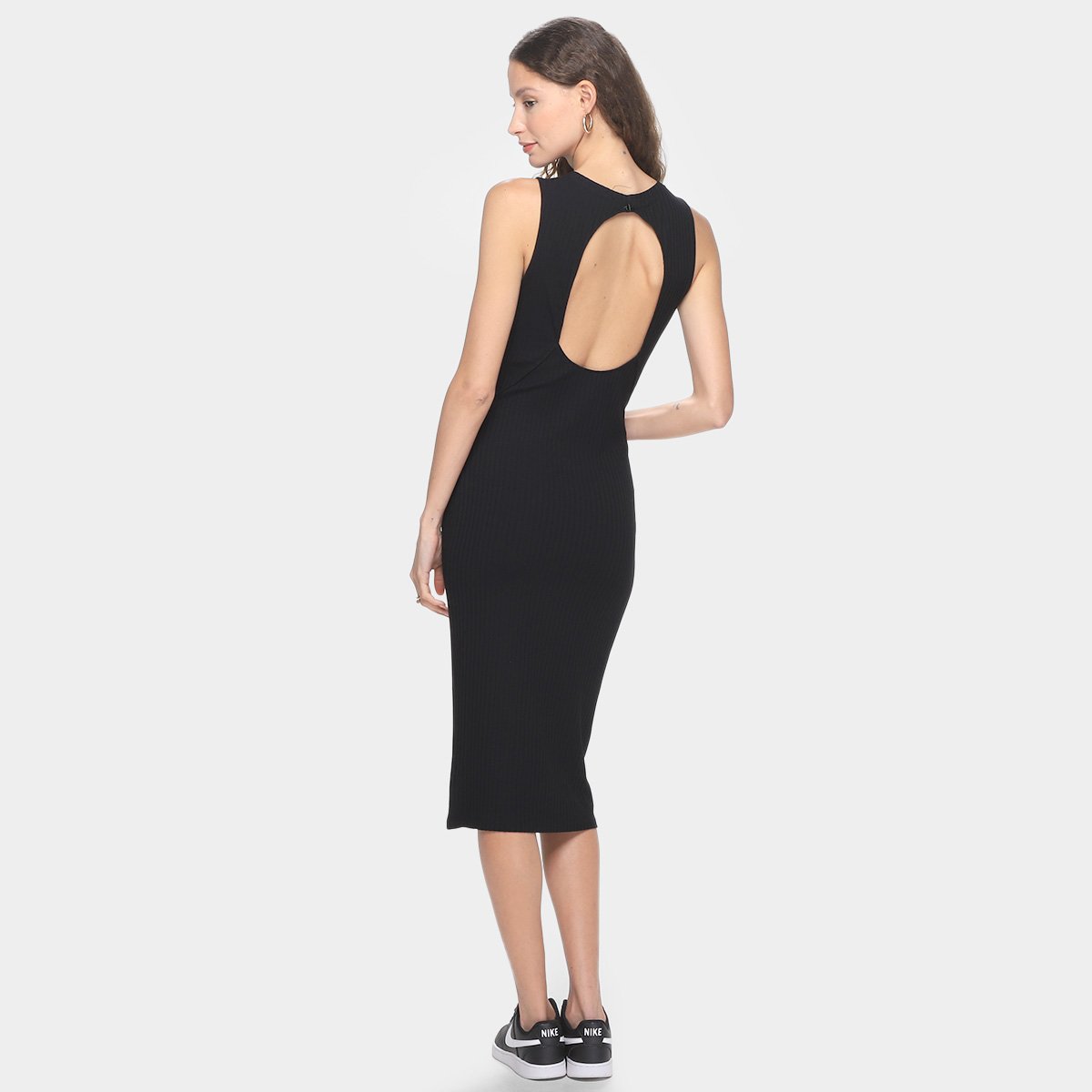 Vestido Morena Rosa Tubinho Midi Abertura Costas  Canelado Feminino - Tam: P - 1