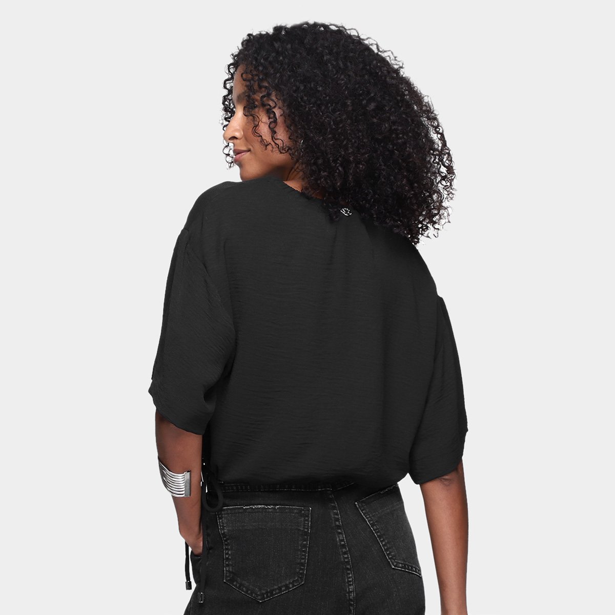 Blusa Cropped Morena Rosa Manga Ampla Amarração Feminina - Tam: M - 1