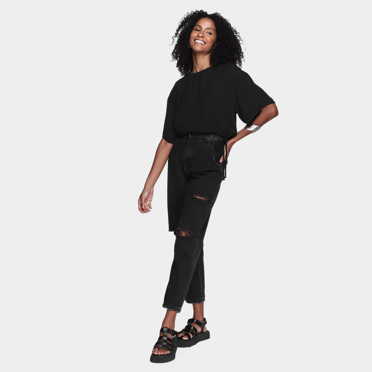 Blusa Cropped Morena Rosa Manga Ampla Amarração Feminina - Tam: M - 3