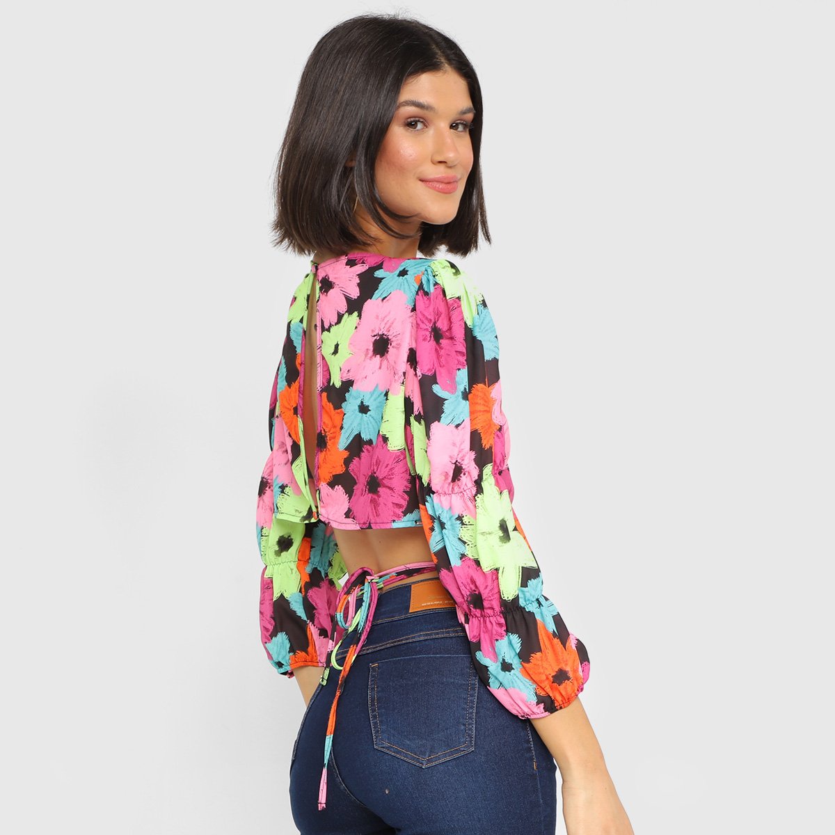 Blusa Cropped My Favorite Thing (s) Floral Com Argola Feminina - Tam: P - 1