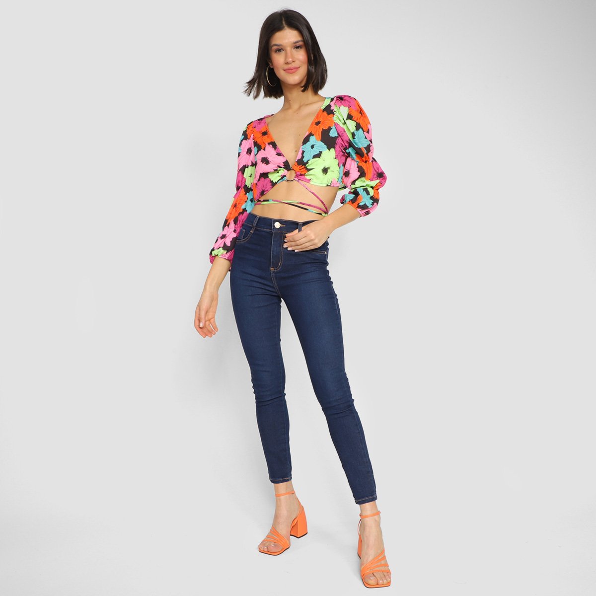 Blusa Cropped My Favorite Thing (s) Floral Com Argola Feminina - Tam: P - 3