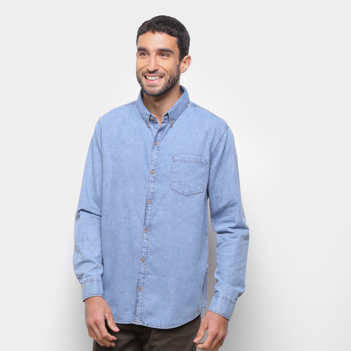 Camisa Jeans Manga Longa Hering Bolso Masculina
