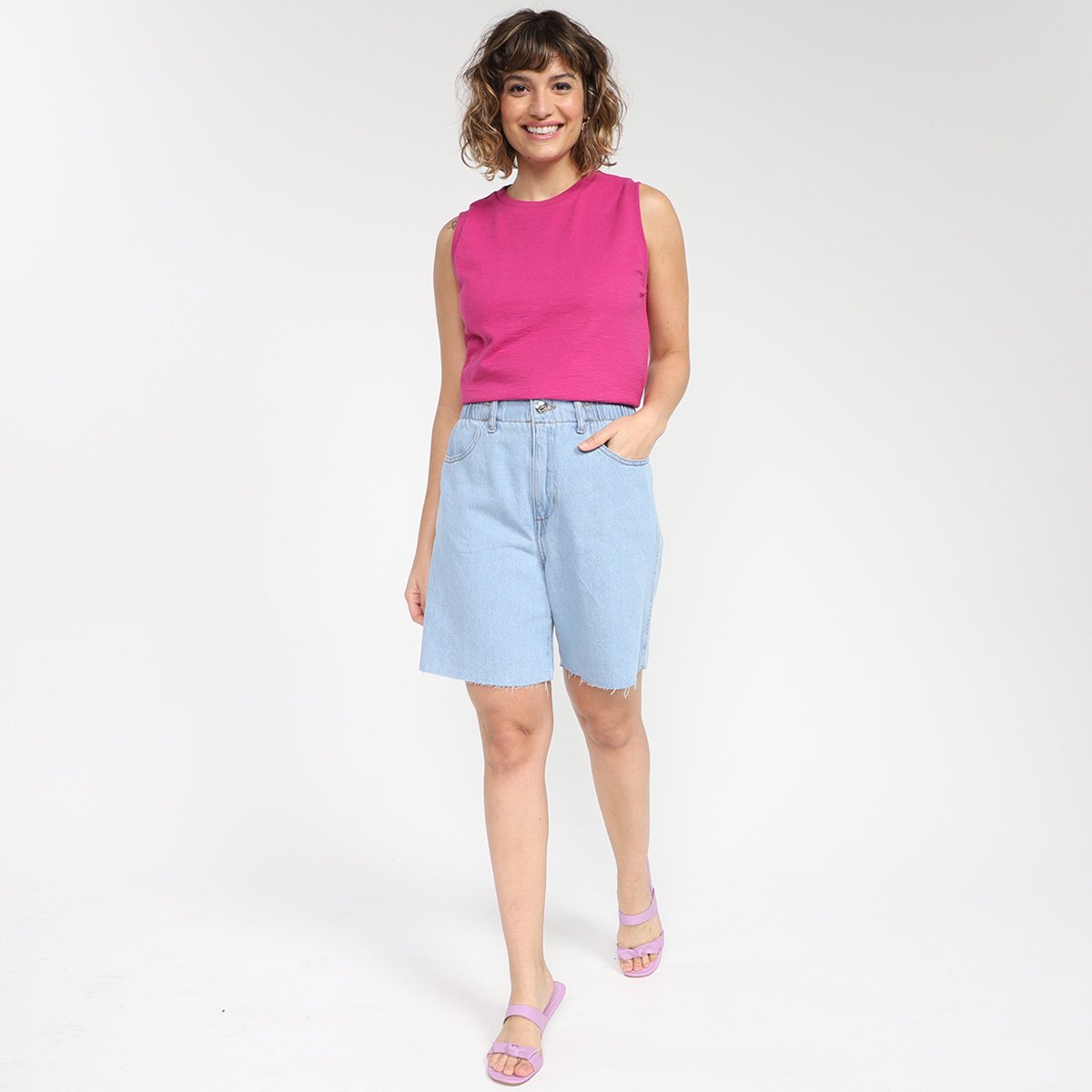 Bermuda Jeans Hering Cintura Alta Elástico Feminina - Tam: 36 - 1